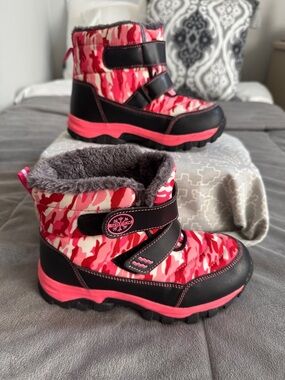 Ubfen Water-proof Pink Camo Kids Snow Boots Cozy Faux-Fur nonslip eu 33 US 1